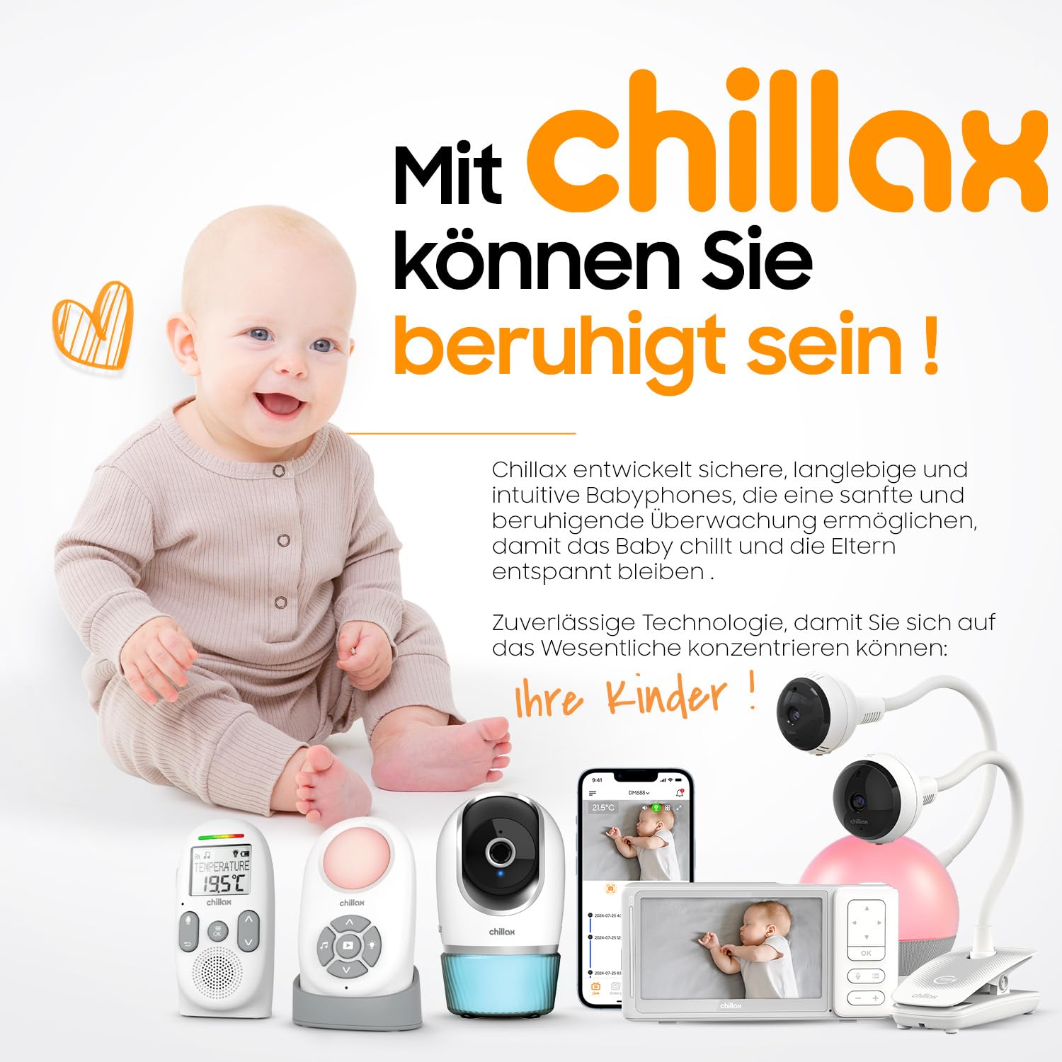CHILLAX - Baby Kamera Candle - 2K QHD 360° Panorama, Fernbedienbar - Kompaktes Format - Nachtsichtfunktion - Temperatursensor mit Alarm - Gegensprechfunktion - Nachtlicht & Wiegenlieder - App