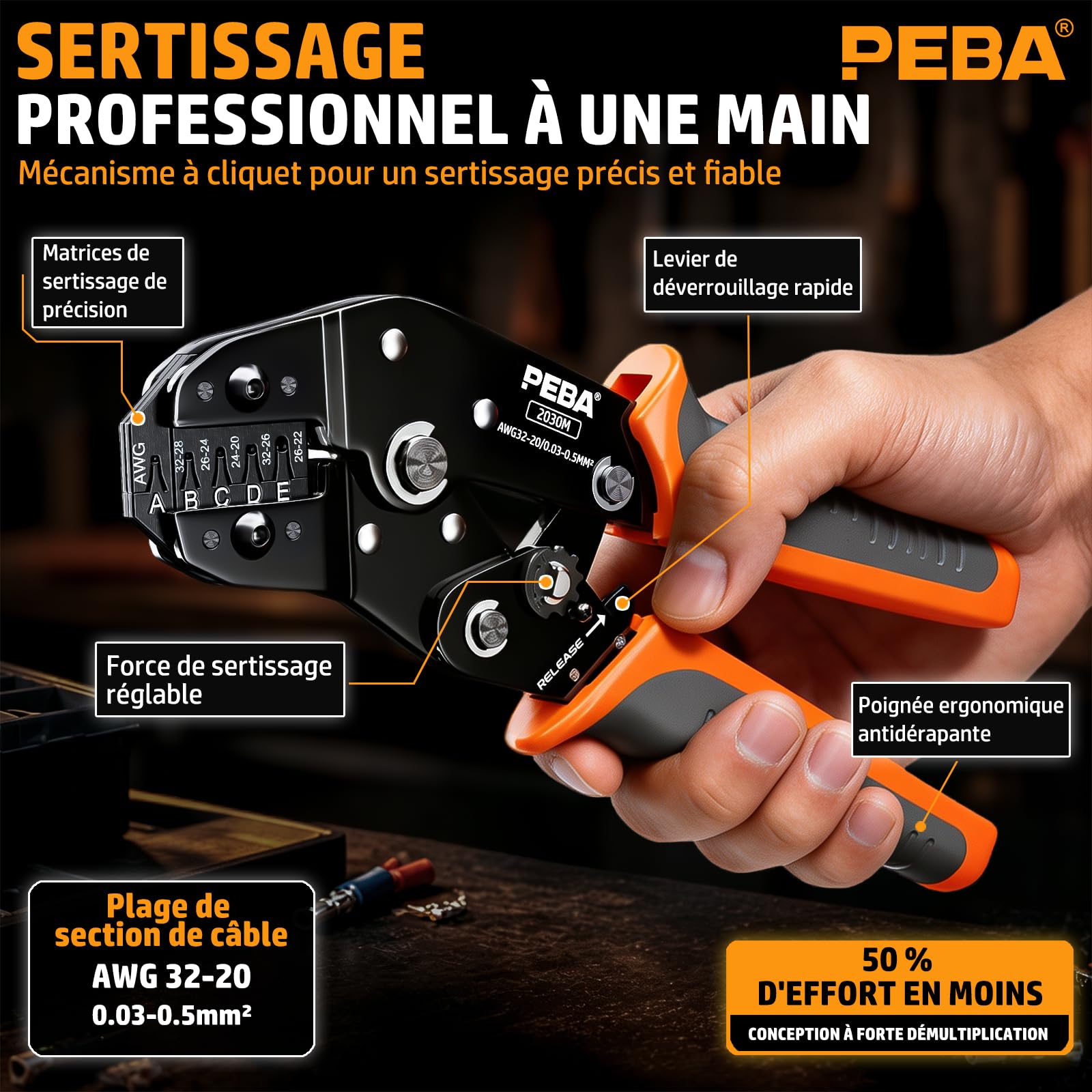 PEBA Kit de micro connecteurs avec pince à sertir à cliquet - Micro-Fit 3.0, Dupont 2,54 mm et JST-PH/XH/SM/SYP, 45 types de connecteurs, 0,03-1,5 mm² avec pince à dénuder