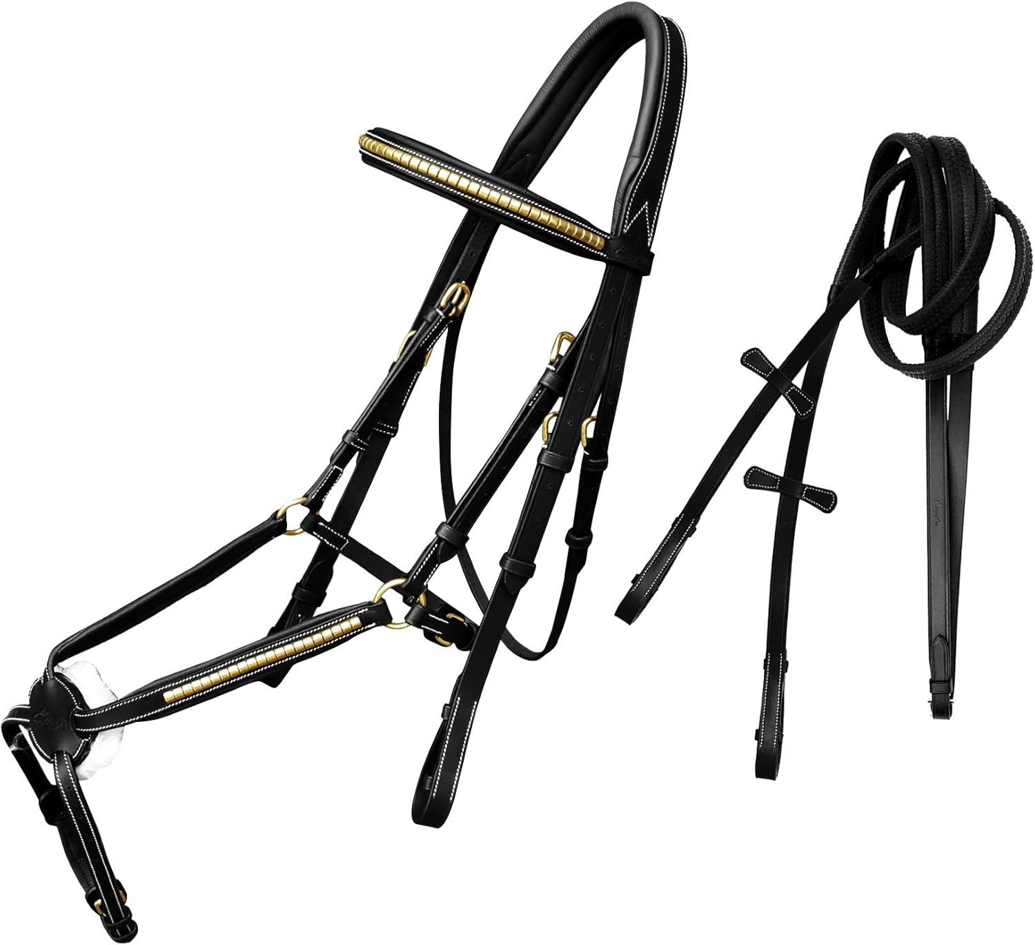 Exion Premium English Leather Figure 8 Bridle with Silver Clincher Noseband & Browband | Soft Padded Anatomical Crown Piece | Rubber Reins & Brass Buckles | Adjustable Fit | Jumping, Hunter, Eventing