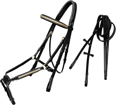 Exion Premium English Leather Figure 8 Bridle with Silver Clincher Noseband & Browband | Soft Padded Anatomical Crown Piece | Rubber Reins & Brass Buckles | Adjustable Fit | Jumping, Hunter, Eventing