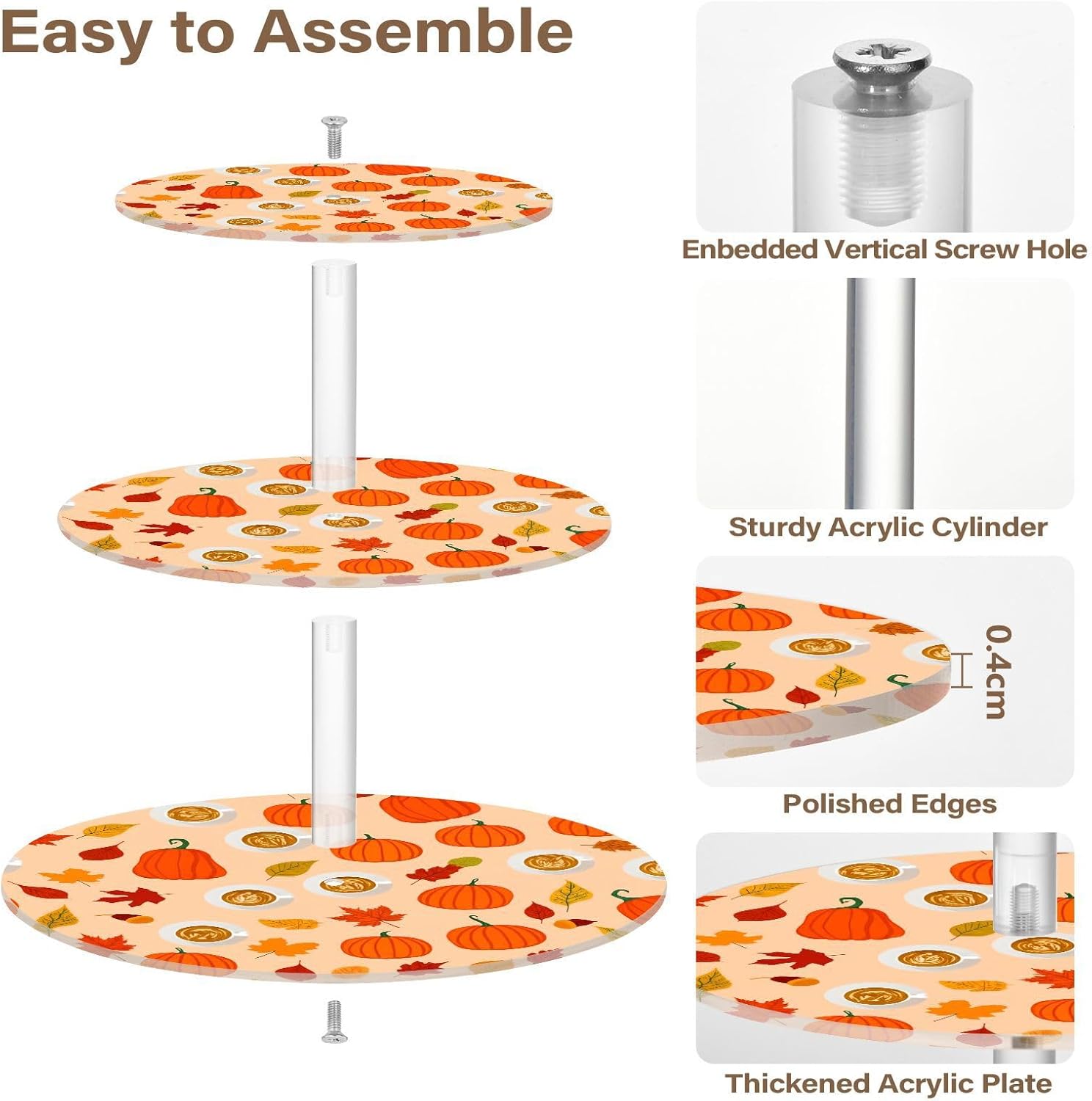 Pumpkin Coffee Acorn Maple Leaves Thanksgiving 3 Tier Acrylic Cupcake Stand, Cupcake Stand for 34 Cupcakes for Weddings, Christmas,Holidays,Parties,Birthday,Printed Cupcake Tower 23301115