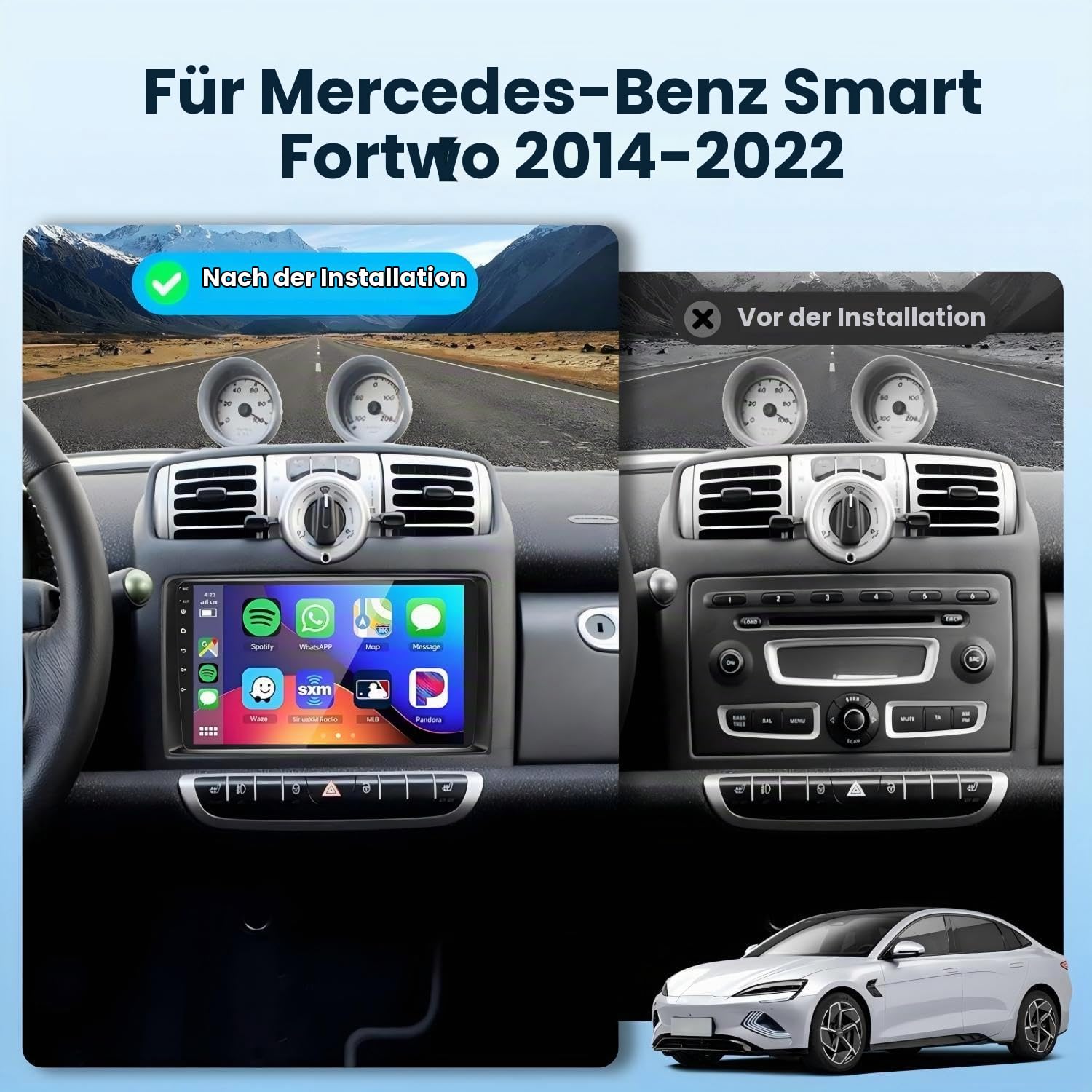 9 Zoll Autoradio für Mercedes Benz Smart Fortwo 2014-2022 mit Car Display mit Wireless Carplay,GPS Navigation Bluetooth FM Rückfahrkamera,2+32G