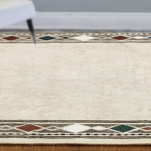 Miniatura 5 de Alfombra de pasillo de 2 x 6 pies, lavable, con borde geométrico, antideslizante, resistente a las manchas, moderna alfombra de cocina, entrada,