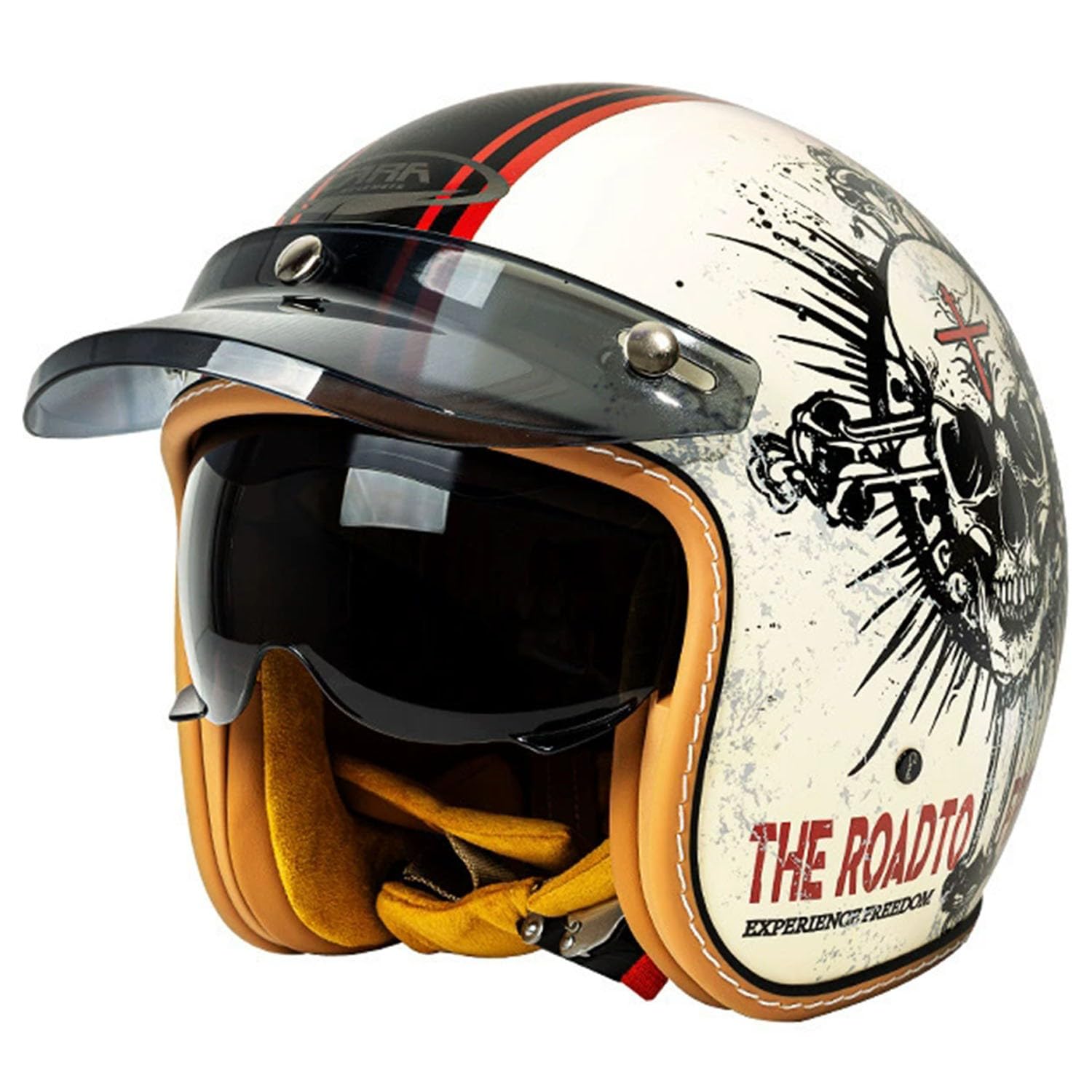 Casque Jet Moto Vintage Casque Scooter Moto Ouvert Homologué ECEDOT Rétro Demi Casques Mobylette Vélo Chopper 3/4 pour Adultes Casques Jet Homme Et Femme avec Visière