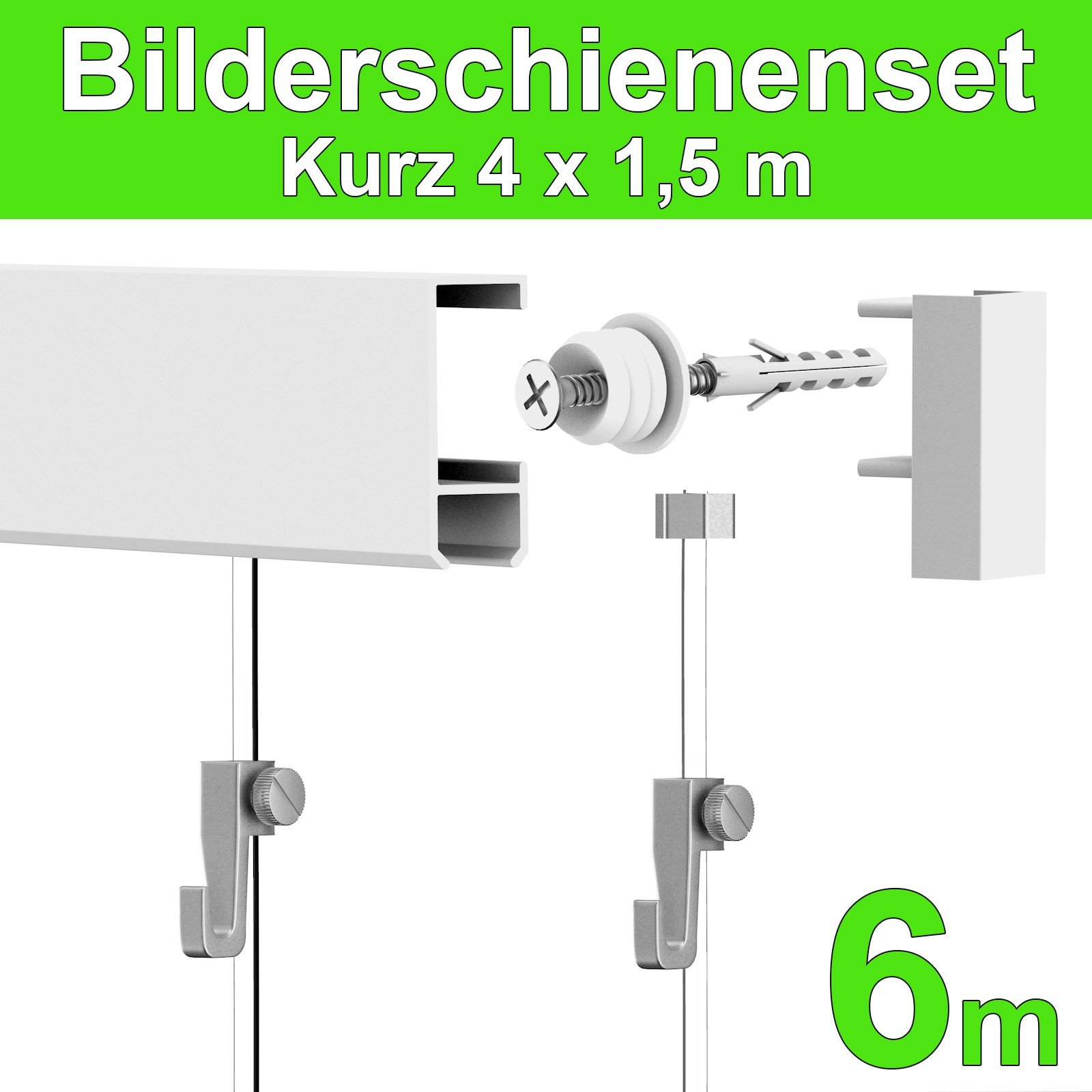 Bilderschienen Galerieschienen Bilderleiste Komplett-Set 6m (4x1,5m)weiß