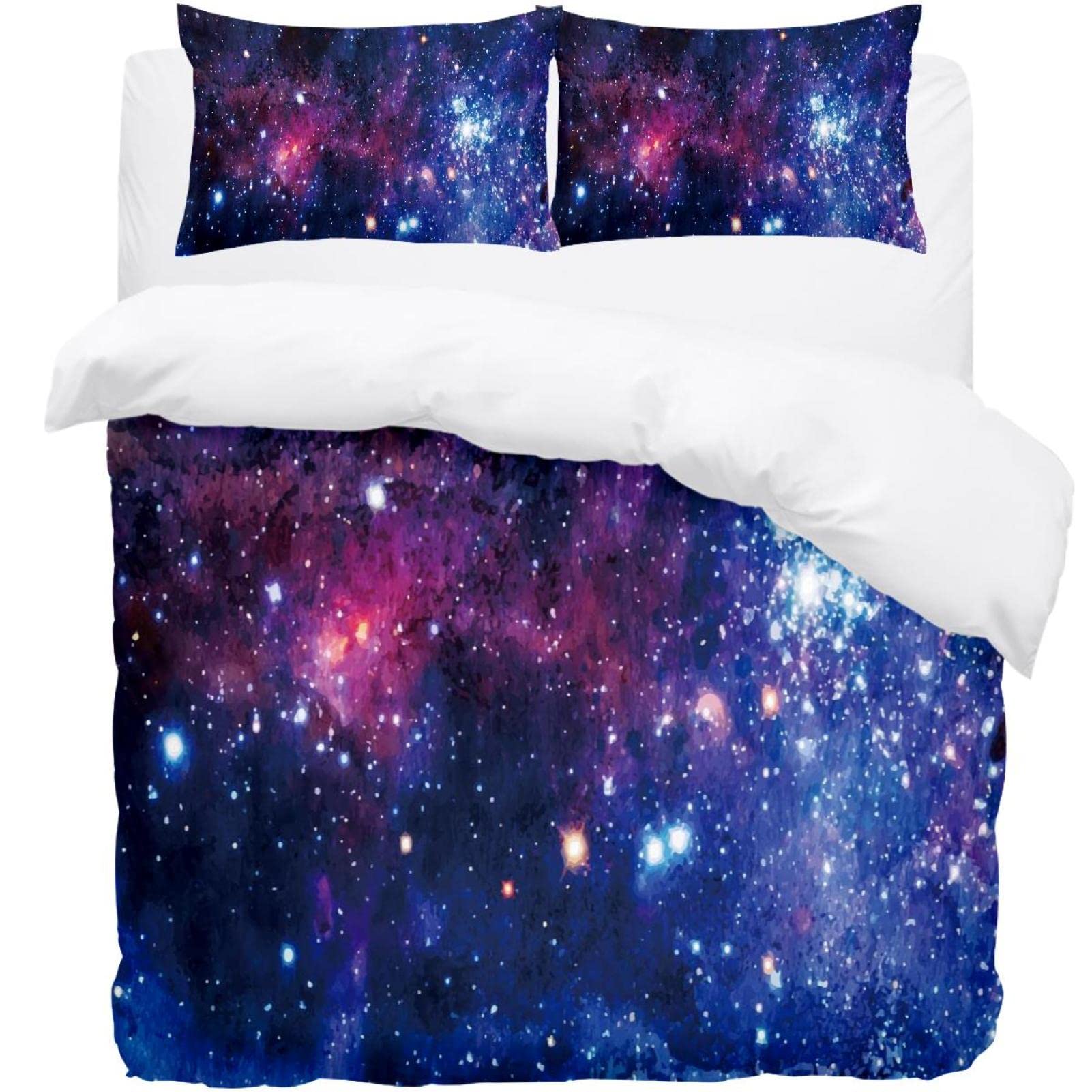 Parure de lit motif galaxie avec drap de couette imprimé espace 3D et taies d'oreiller carrées