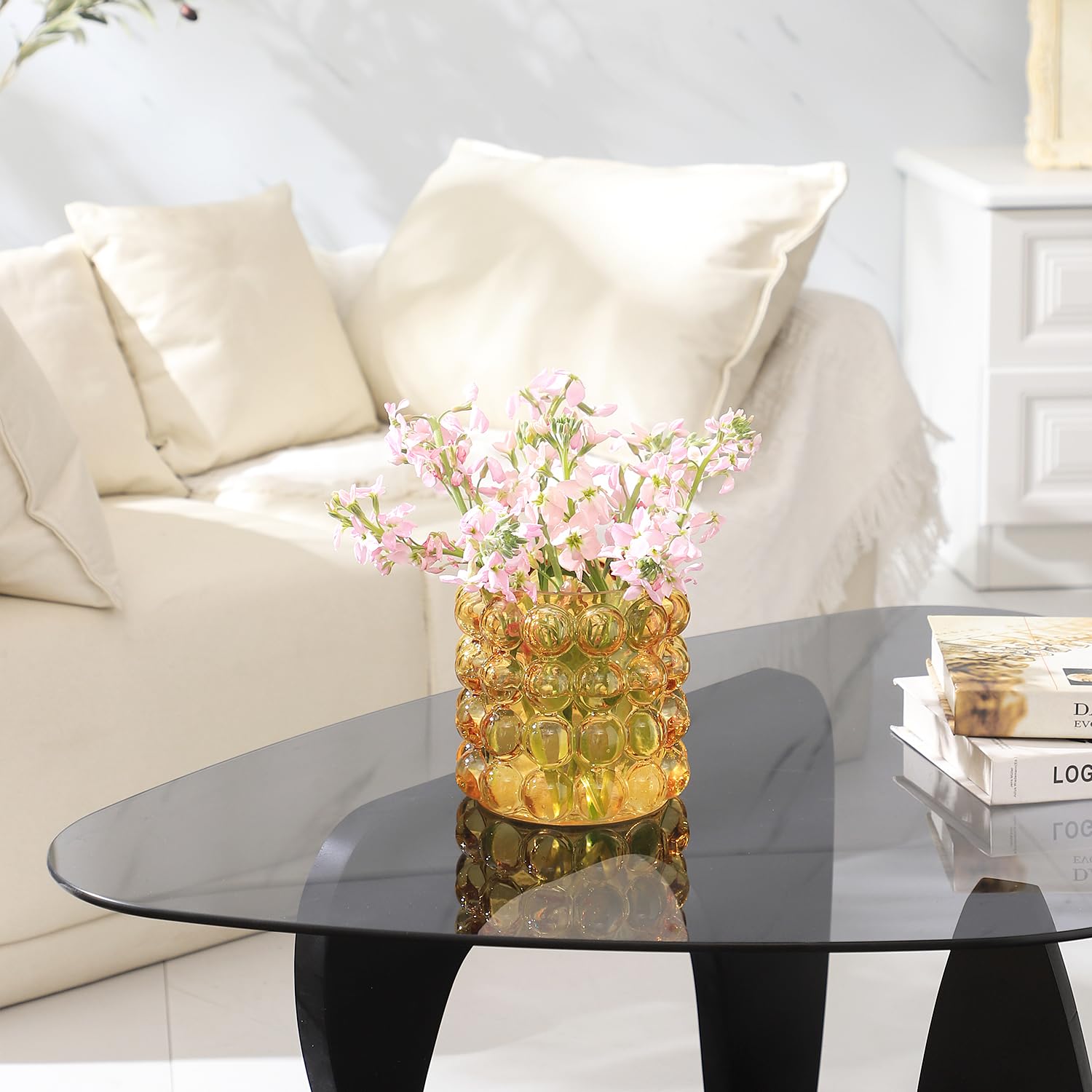 MARTAGE Glass Bubble Vase, Amber Glass Vase, Small Glass Vase, Flower Vase, Unique Vase, Short Glass Vase for Living Room, Bedroom, Dinning Table, Office, Wedding, Table, Shelf, Centerpieces, 5.5-Inch