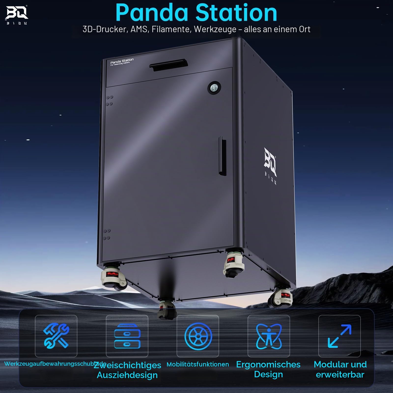 BIQU Panda Station 3D Printer Workstation Cabinet for Bambu-Lab | for P2/X2/P1/X1/A1 Series, Integrated Storage Filaments/AMS/Tools, with Lockable Fuma Wheels, Expandable Panda Den/Perch