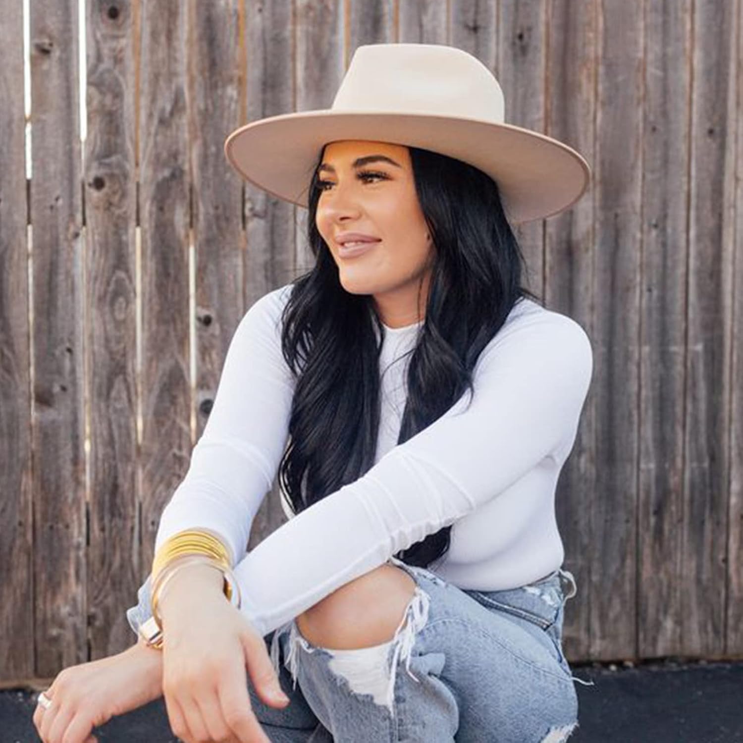 DRESHOW Women Classic Felt Fedora Wide Brim Floppy with Belt Buckle Panama Hat - Image 3