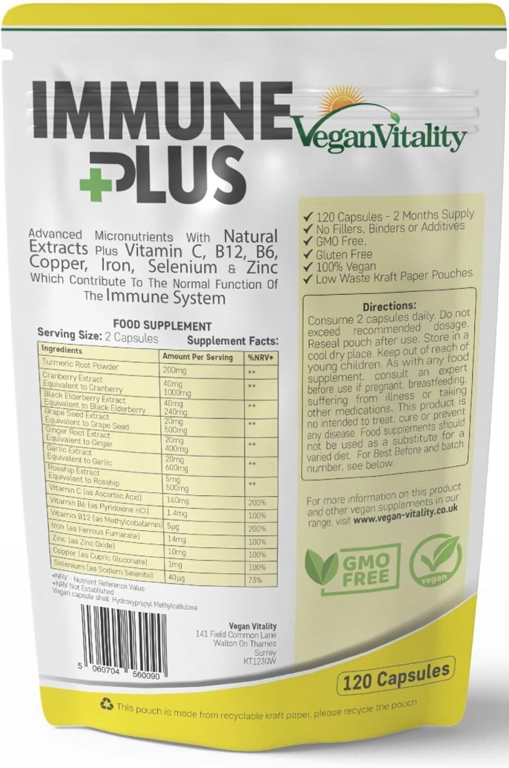 – Immune System Booster Supplement - 120 Capsules with 14 Immune System Vitamins & Natural Extracts Including Vitamin C, Zinc, Turmeric, Selenium, Ginger, Cranberry, Elderberry, Garlic, Vitamin B12 & B6