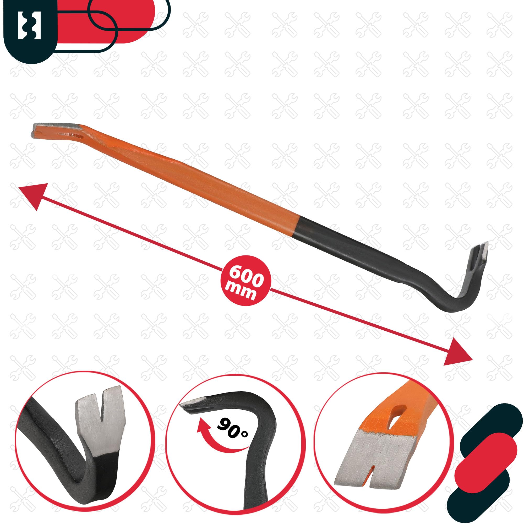 Kotarbau® - Pied de biche forgé - 600 mm - Résistant à la flexion - Pied de biche double face en acier