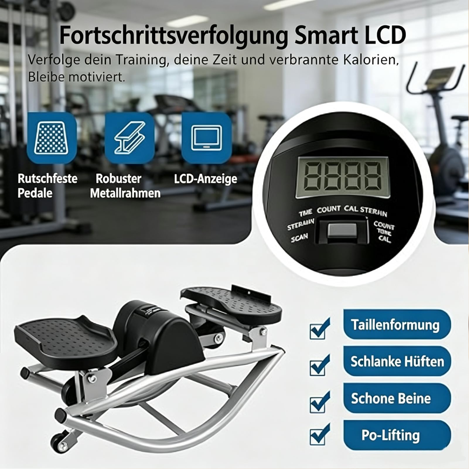 Stepper à Mouvement Latéral Portable | Machine de Fitness Compacte pour Maison, Bureau, Salon | Entraînement Abdominaux, Jambes, Fessiers avec Bandes de Résistance