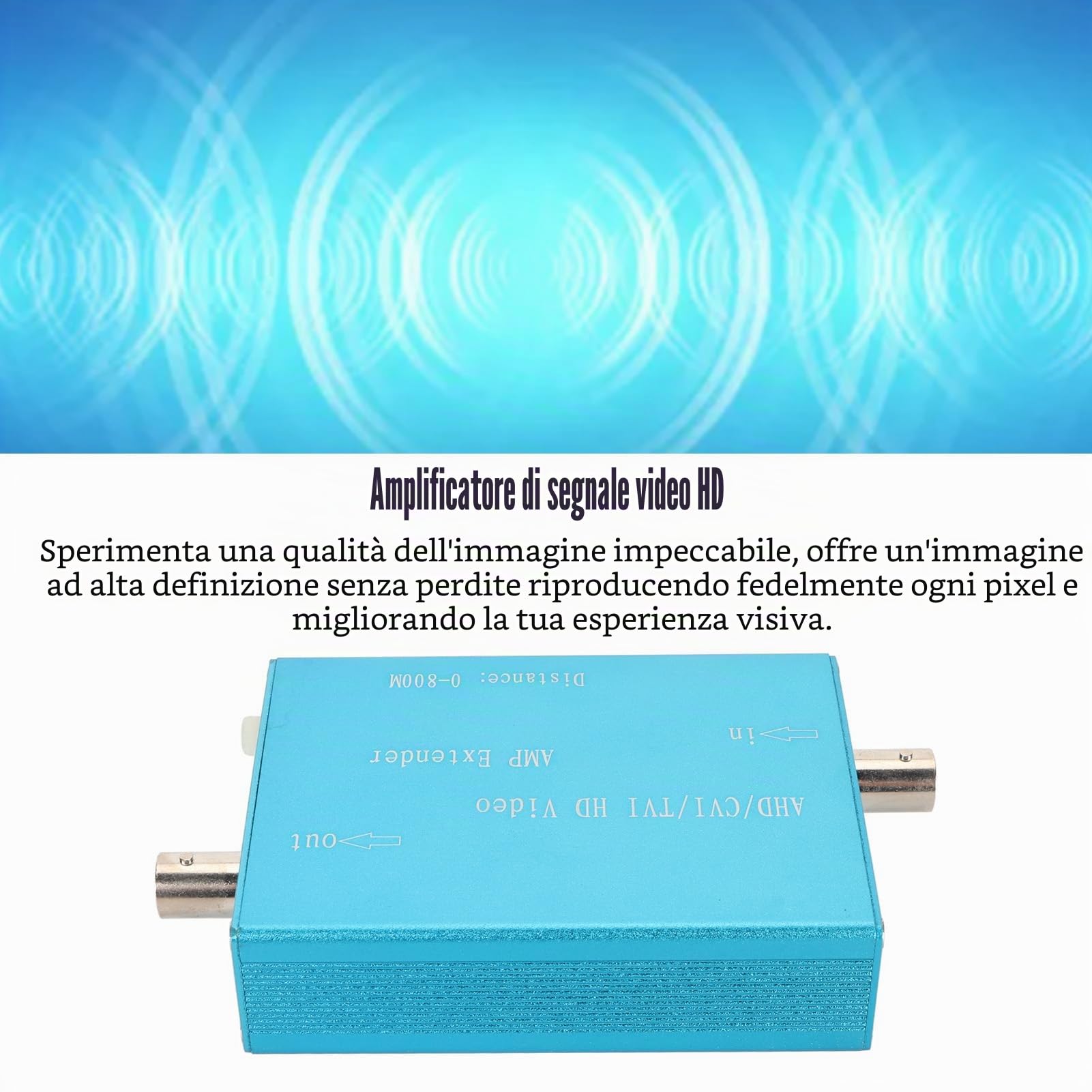 Amplificatore di Segnale 1080P, Amplificatore di Segnale per Antenna TV Digitale Supporta Segnali AHD, CVI, TVI, Estensore di Segnale con Definizione Senza Perdita Fino a 2624,7