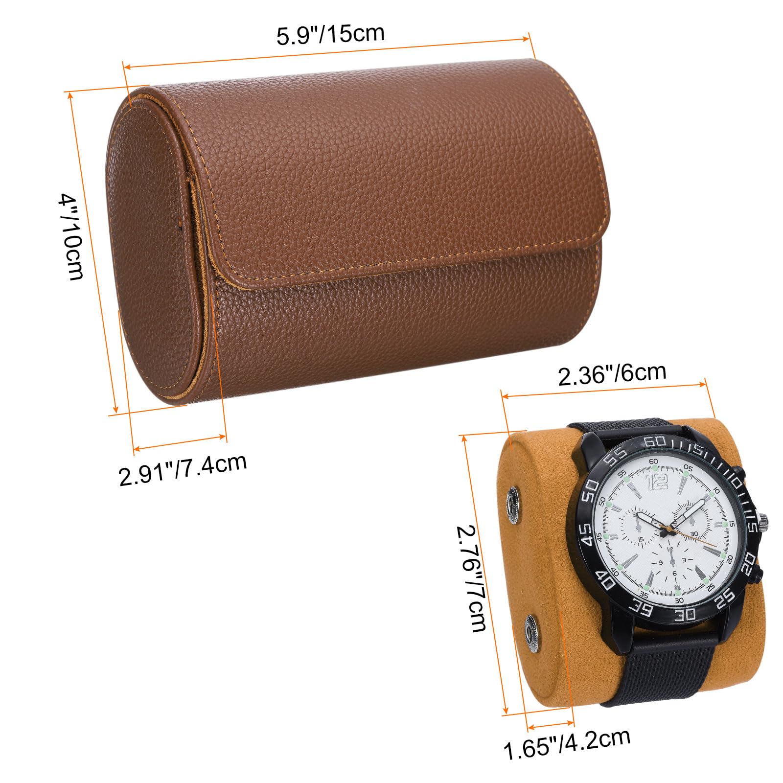Custodia da viaggio arrotolabile per orologi con 2 scomparti, custodia portatile in pelle per orologi da uomo e da donna, organizer per orologi con cuscini rimovibili per viaggi, esposizione, conser