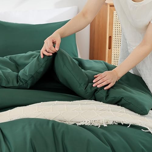 Miniatura 7 de ROSGONIA Edredón verde esmeralda tamaño matrimonial para niñas, niños y adolescentes (1 edredón verde bosque oscuro y 2 fundas de almohada), juego