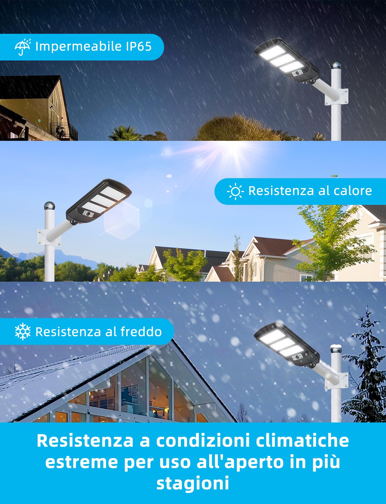 Aigostar - 150W Lampione Solare da Esterno con Sensore di Movimento, Telecomando, Impermeabile IP65, 1500LM Luce Fredda 6500K, Lampioni Solari LED per Giardino, Cortile, Strada (Non Include il Palo)