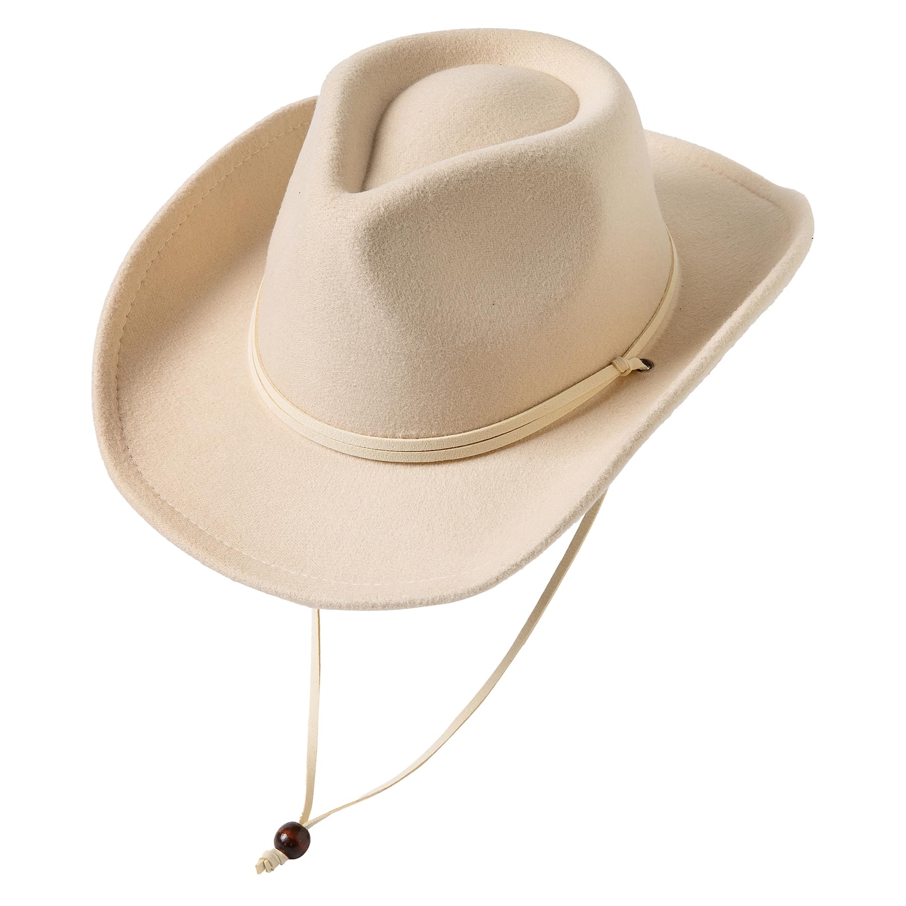 Lanzom Cappello da cowgirl in feltro retrò a tesa larga da cowboy occidentale per bambini e ragazzi con cordino antivento