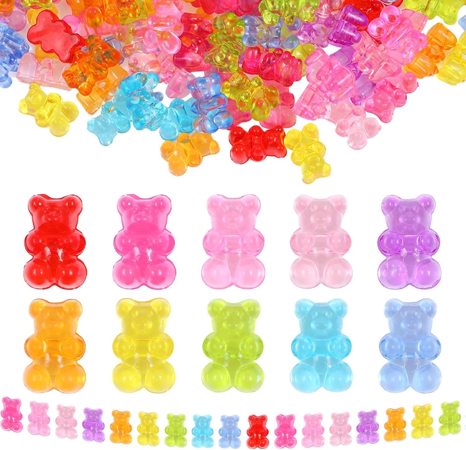 UCLEVER 200pcs Clear Acrylic Bear Beads, Mixed Color Gummy Bear Beads for Bracelet, Necklace, and DIY Crafts, Cute Bear Charms for Jewelry Making