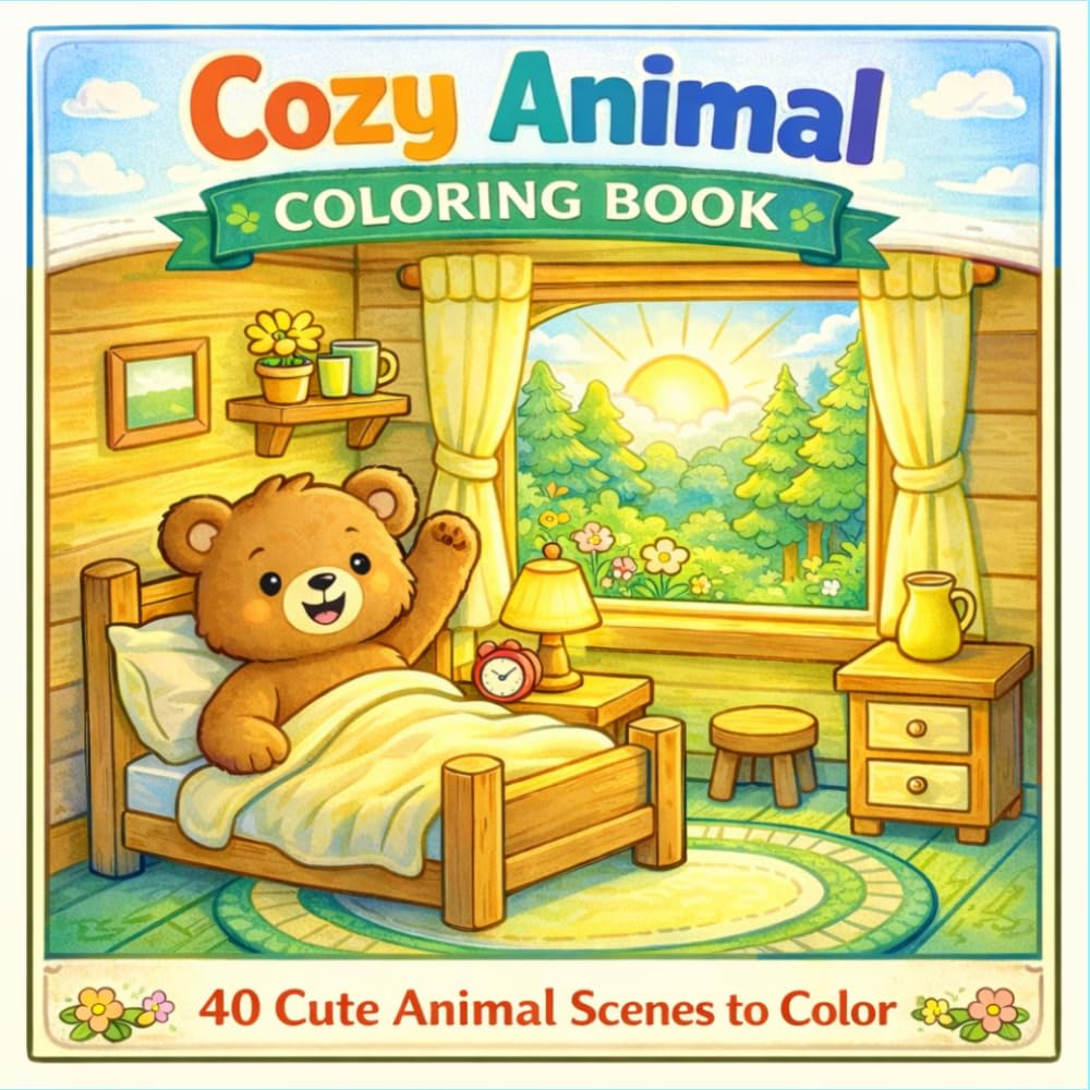 Cozy Animal Coloring Book: 40 Cute Animal Scenes to Color