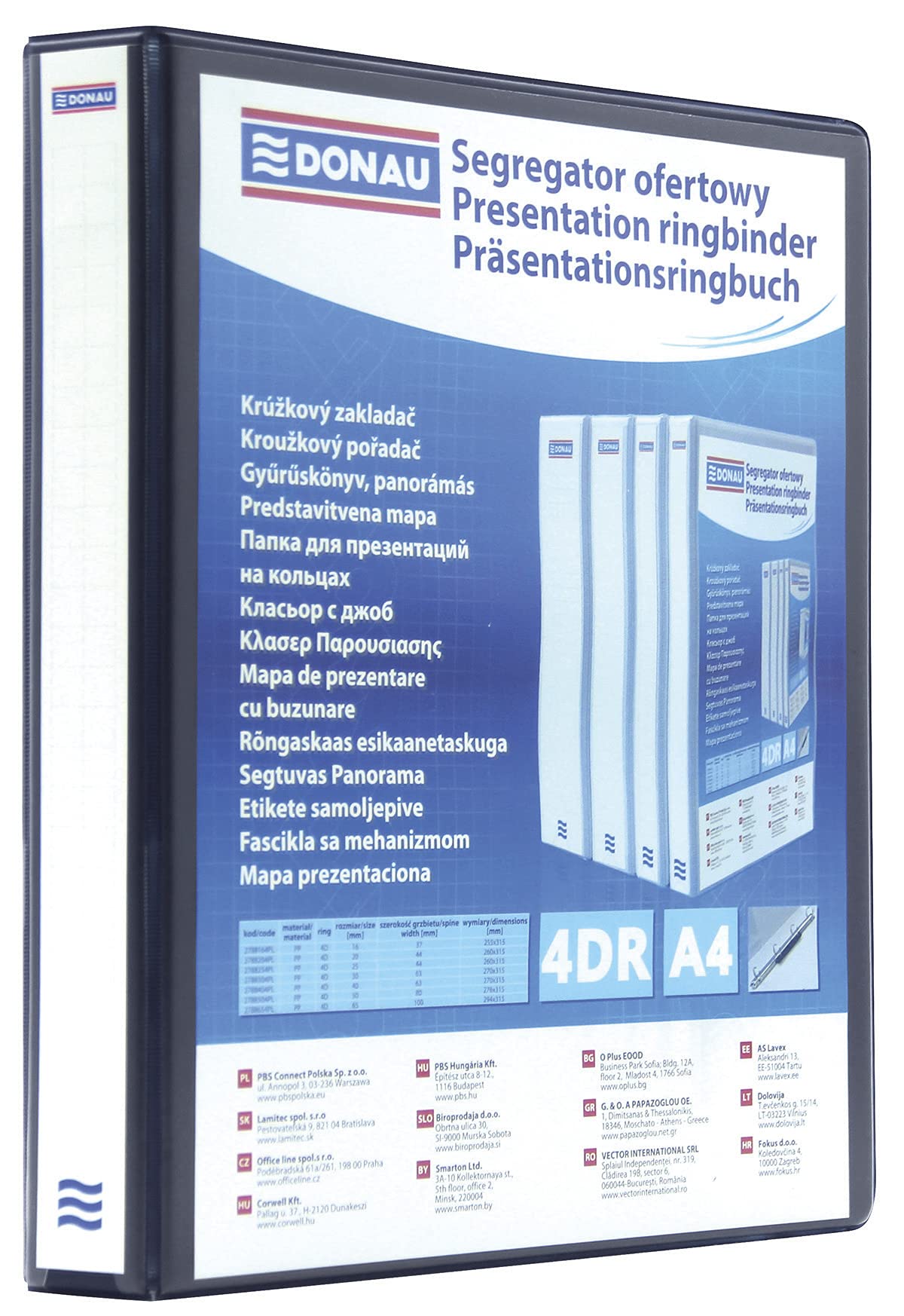 Display Ringbinder DONAU PP A4/4RD/25 Black/Document Archiving/Type-A4/4RD/25 / Kind-Ofertowy/Pockets-2 Wewnętrzne, 2 Zewnetrzne, 1 Grzbietowa/Material-Cardboard/pp — image 1