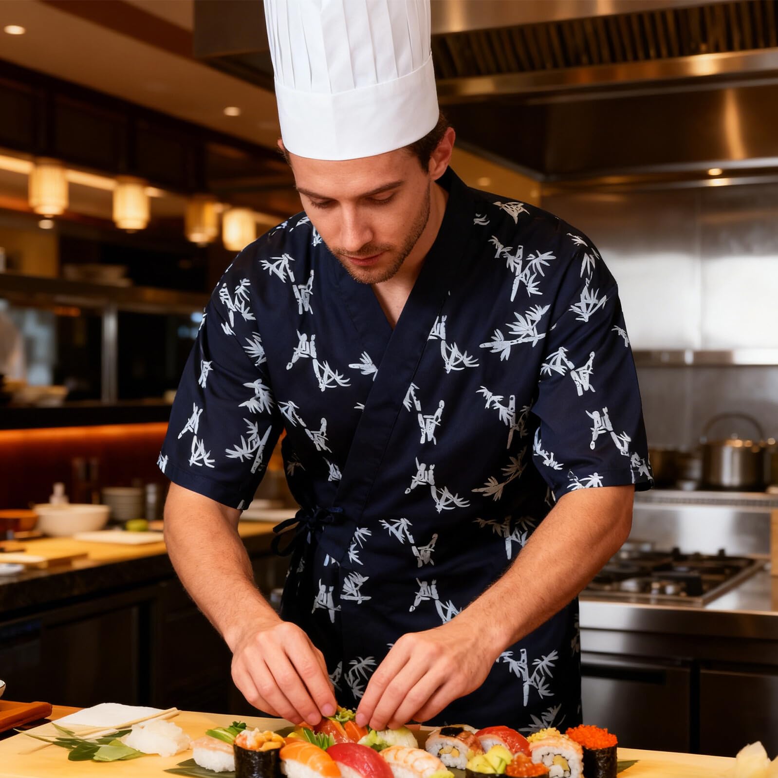 OUNONA Vestito Cuoco di Sushi Giacca Kimono Giapponese per Adulti Uniforme da Chef per Uomo e Donna Cappotto da Cucina Resistente all Usura Adatto per Ristoranti Giapponesi e Bar Sushi