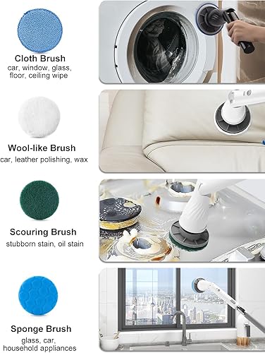 Miniatura 7 de SHIELDPRO Limpiador eléctrico giratorio, limpiador de ducha inalámbrico con 8 cabezales de cepillo reemplazables, cepillo giratorio de potencia con