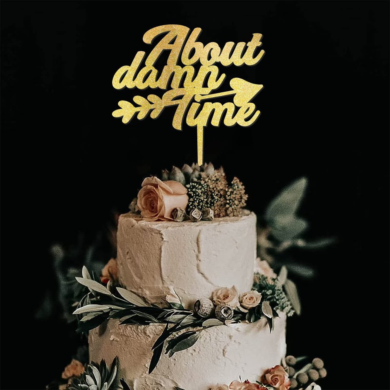 Rimego Calligraphy About Damn Time Cake Topper, decorazione per torta anniversario di matrimonio, decorazione per torta di fidanzamento, matrimonio in acrilico, decorazione per torta con script, oro