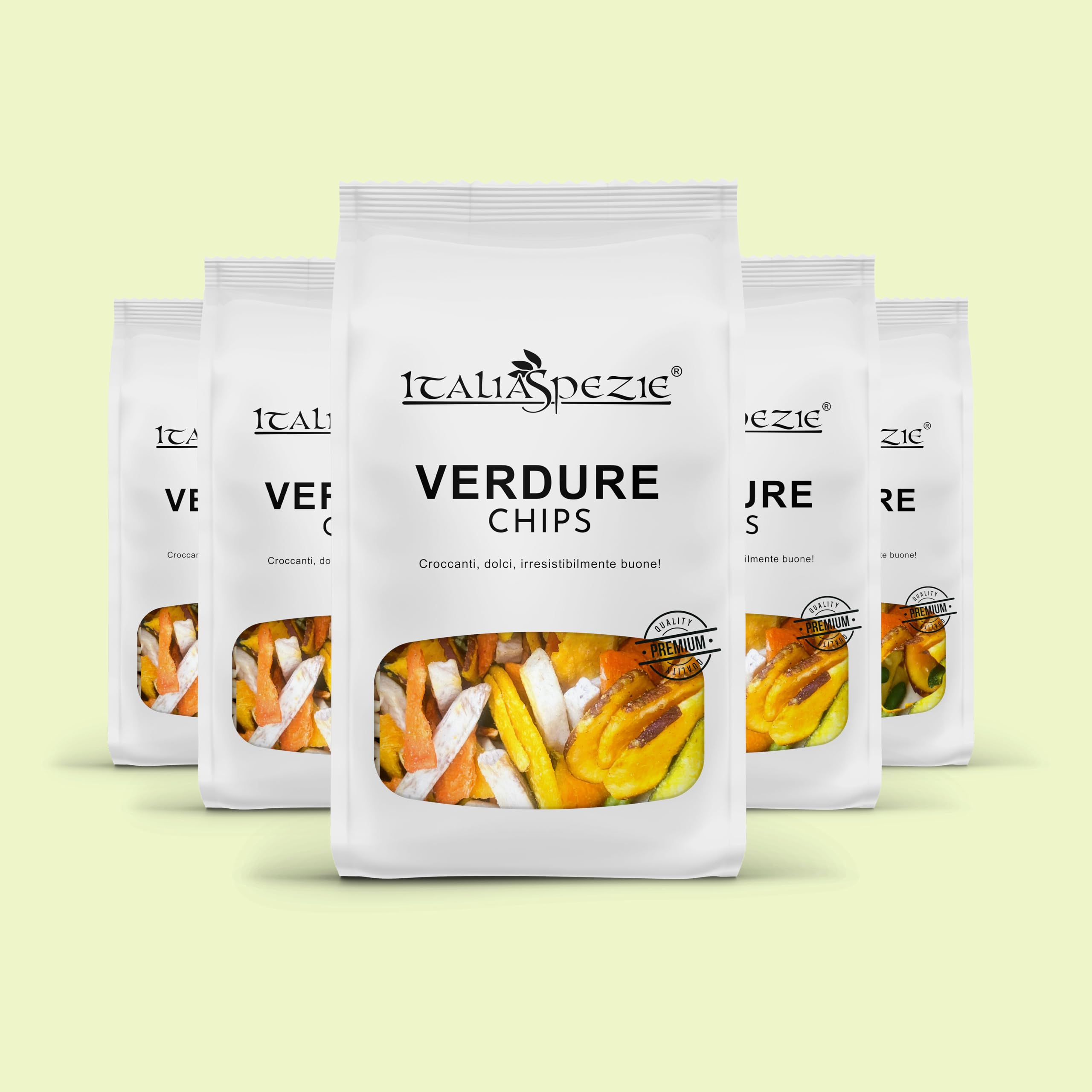 ITALIA SPEZIE Chips di Verdure essiccate, croccanti - 1 Kg (5 x 200g) - Snack, chips vegetali con patata dolce, zucca, taro, fagiolini e carote