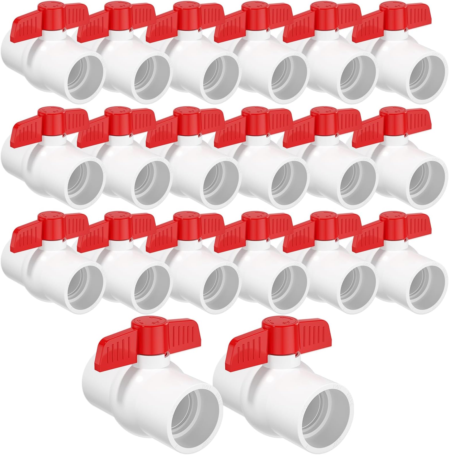 20PCS 1/2" PVC Ball Valve, SCH40 Slip PVC Water Pipe Valve with Easy Turn Red T-Handle, Shut-Off Ball Valve Socket for Swimming Pool, Sprinkler Lines, Outdoor Plumbing & Irrigation System