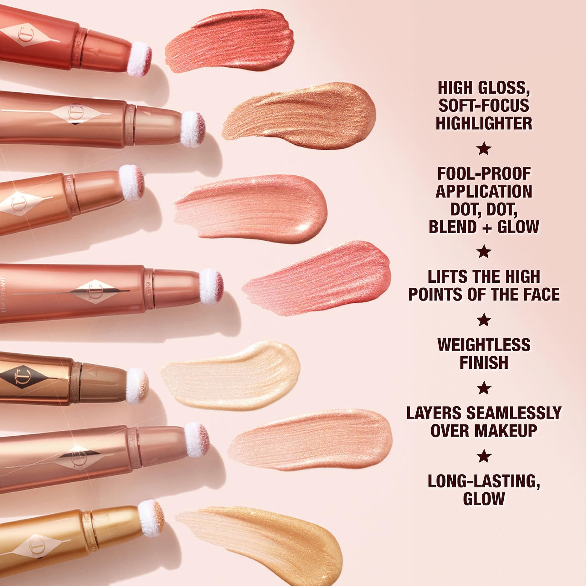 Charlotte Tilbury Beauty Light Wand Liquid Highlighter Makeup - Soft-Focus Highlighter & Blush for Cheeks - Pearlescent, Weightless Radiant Finish