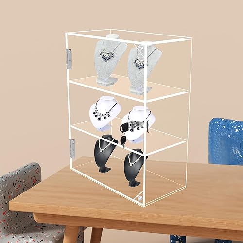 Miniatura 7 de Vitrina de encimera de acrílico transparente con llave de bloqueo, vitrina de seguridad de 3 estantes, vitrina de hebillas de succión Dustproop para