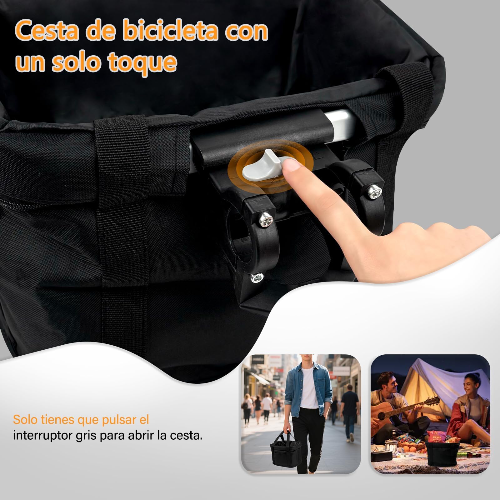 Cesta Bicicleta Delantera, Cesta Bicicletas para Perros Pequeños | Con Adaptador de Manillar, Plegable, Desmontable, para Mascotas, Bolsa de Compras, Cesta de Picnic, Negro