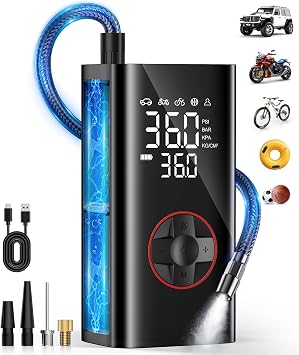 Tire Inflator Portable Air Compressor - Cordless Air Pump for Car Tires - 150PSI Portable Tire Inflator for Car with Pressure Gauge, Mini Tire Pump for Bike, Motorcycle, Ball Pancake