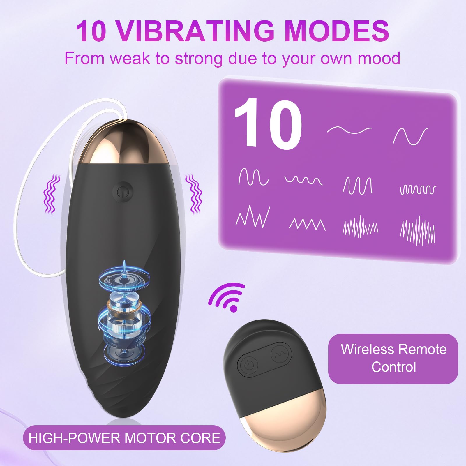 Vibradorador Mujer Juguetes Sexuales Ninonly 10Modos Vibrador Mando Distancia Vibradores Consoladores Eróticos Vibración Vibradorador Clítoris Sex Toy para Pareja Negro