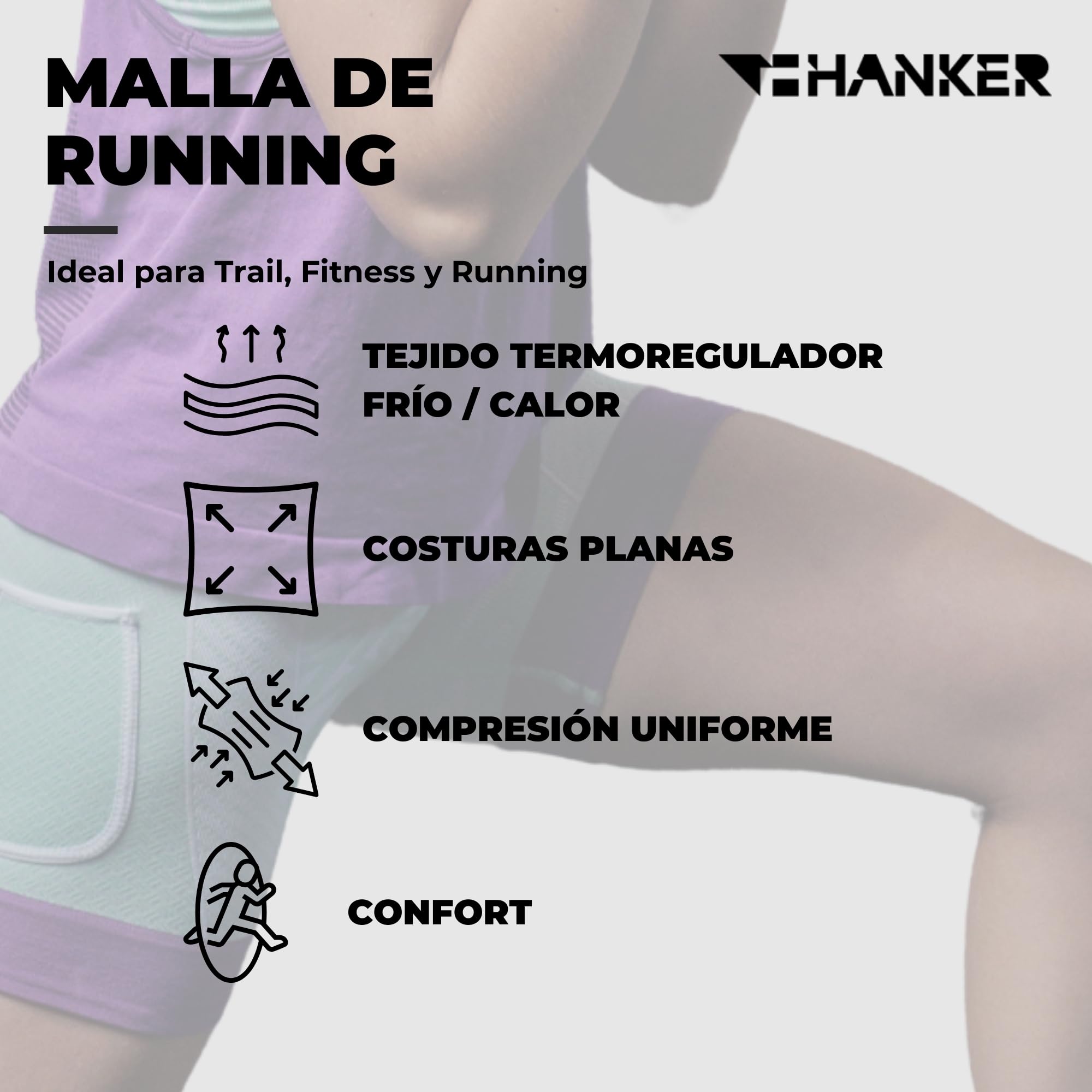 HANKER Short de compression pour femme en tissu sans couture, thermorégulateur, taille tubulaire, idéal pour la course, le trail, le fitness