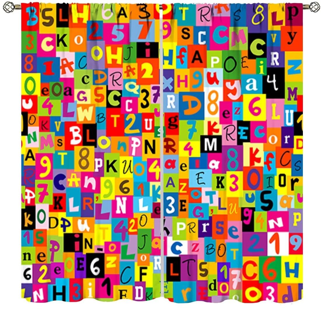 Kids Alphabet Curtains,Cartoon Education Learning Window Treatments for Boys Girls Bedroom Study Nursery Baby Room Cute Letters ABC Print Drapes 2