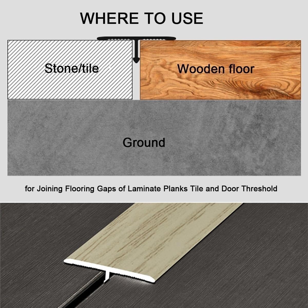 Bande de transition de sol auto-adhésive, bandes de transition de moulage en T de 35,4 pouces, bande de seuil de porte/carrelage/stratifié, finition grain de bois(Wood Color)