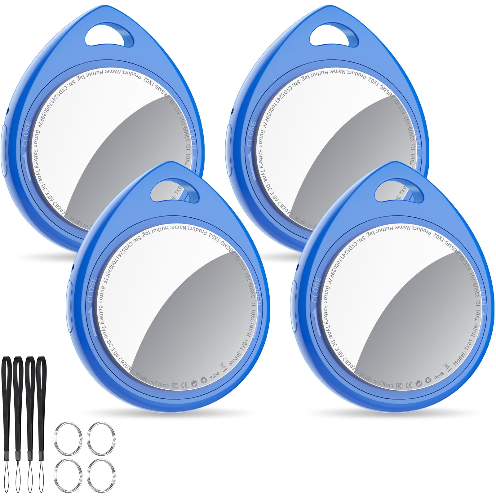 QCOQ® Air Tags 4 Pezzi ​Blu, Smart Tracker Bluetooth Compatibile con Apple Dov’è App (solo iOS), Localizzatore Chiavi fino a 100dB con Batteria Sostituibile per Chiavi/Bagagli/Valigie/Portafogli
