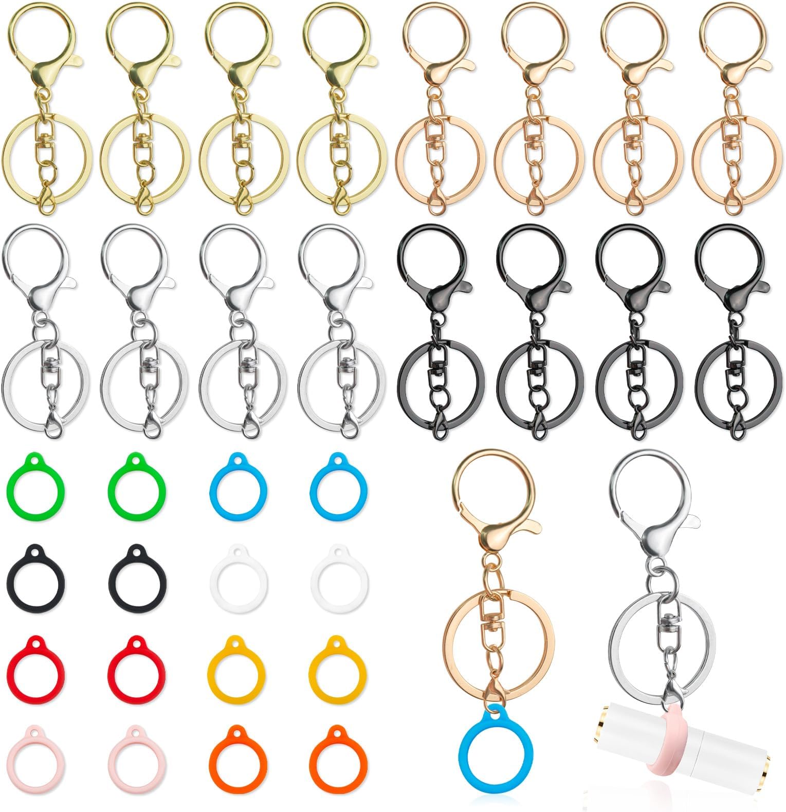16 Pcs Chapstick Holder Keychain with 16 Rubber Rings, Mini Lip Balm Holders Elastic Keychain for Lip Gloss Lipsticks