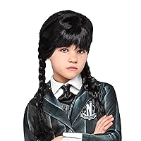 Vista 1 de Rubies Serie de televisión del miércoles: Wednesday Addams Peluca para niños, niña sin