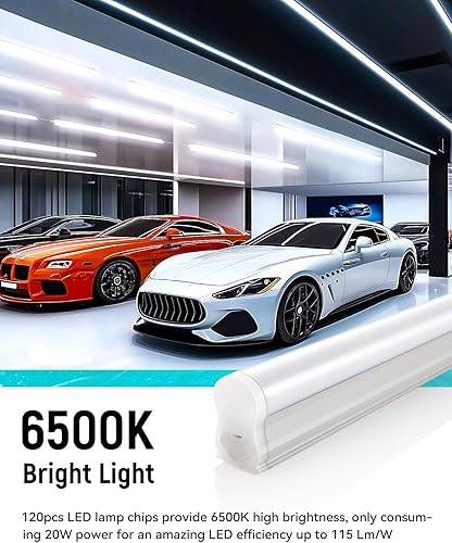 Miniatura 2 de Paquete de 6 lámparas LED T5 integradas de 4 pies, 6500 K, 20 W, 2300 lm (blanco superbrillante) LED enlazable, luz de tienda LED para techo de