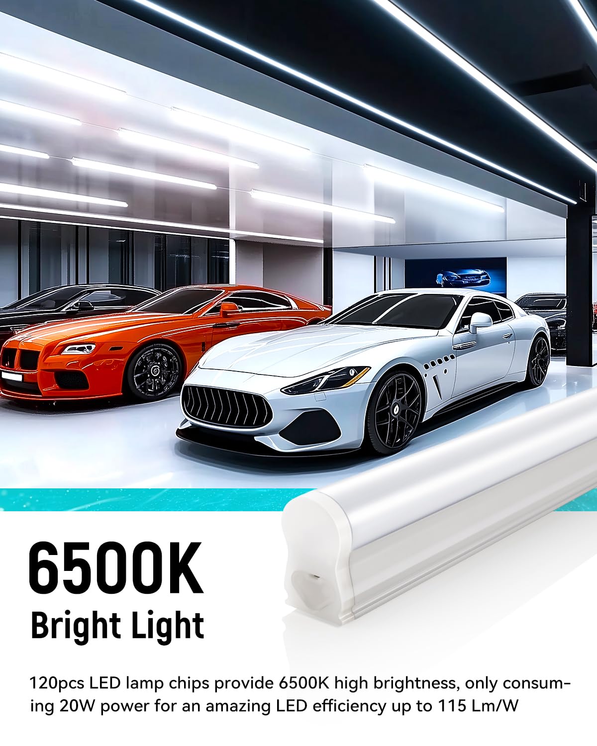 4 Pack 4FT T5 LED Shop Light 6500K 20W 2300LM Super Bright White Linkable LED Integrated Fixture Garage — view 2