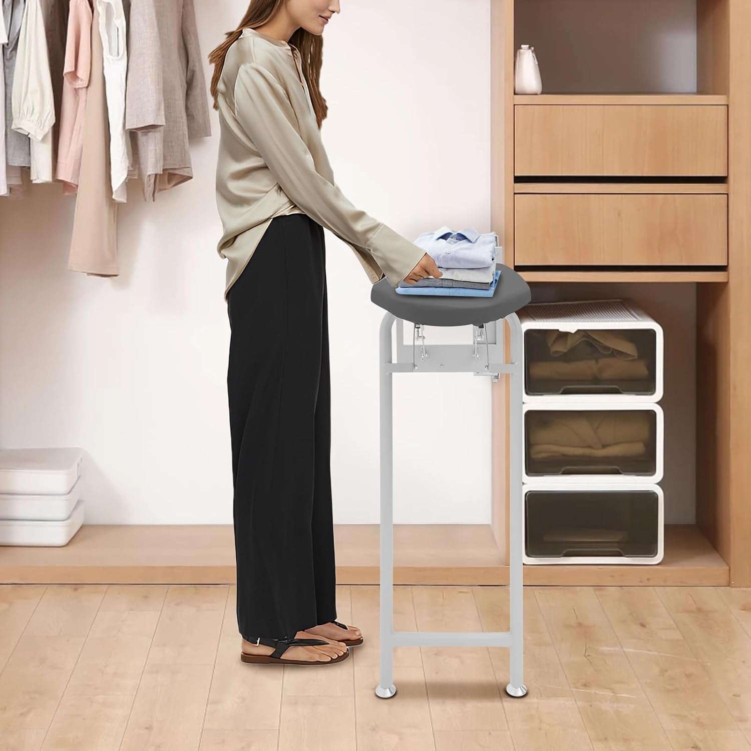 Pull-Out Ironing Board for Cabinet, Hideaway Foldable Ironing Board with Soft Heat-Resistant Cover, Wall-Mounted Slide-Out Ironing Station, Space-Saving Iron Board for Home Wardrobe Use
