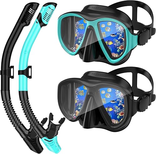 Miniatura 1 de Equipo de esnórquel para adultos, juego de 2 máscaras de esnórquel con parte superior seca, paquete de 2 máscaras de buceo, equipo de esnórquel