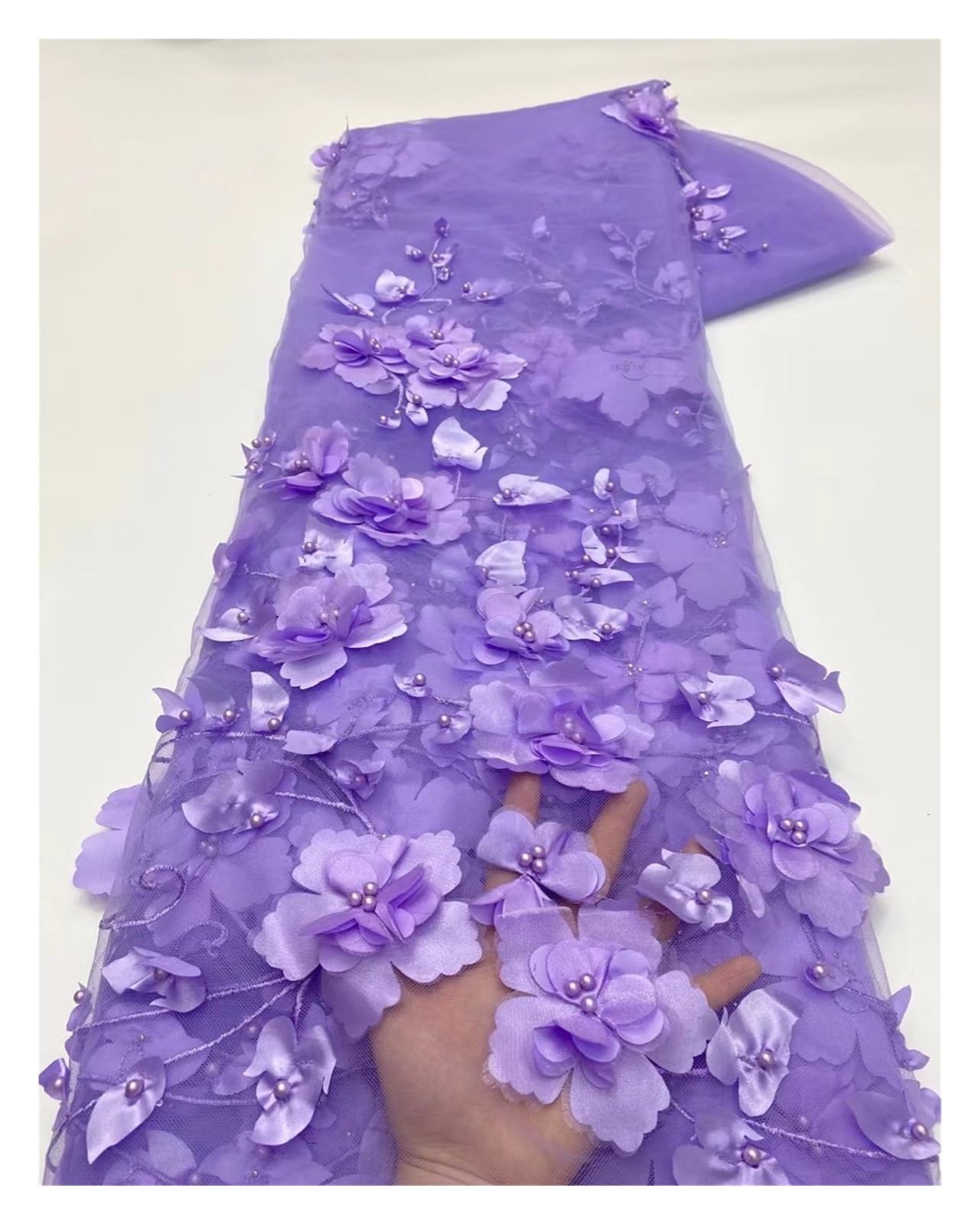 3D Embroidered Fabric Dress Dress Women's Rose Flower Beaded Fabric 1 Yard(Purple)