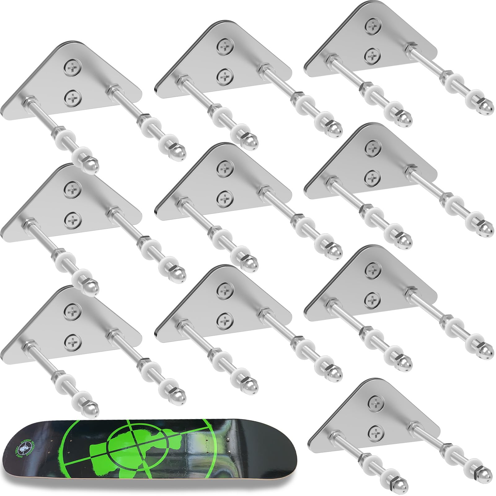 Skateboard Wall Mount Display 10 Packs Aluminum Skateboard Hanger with Two Screw Holes Skateboard Deck Storage for Home