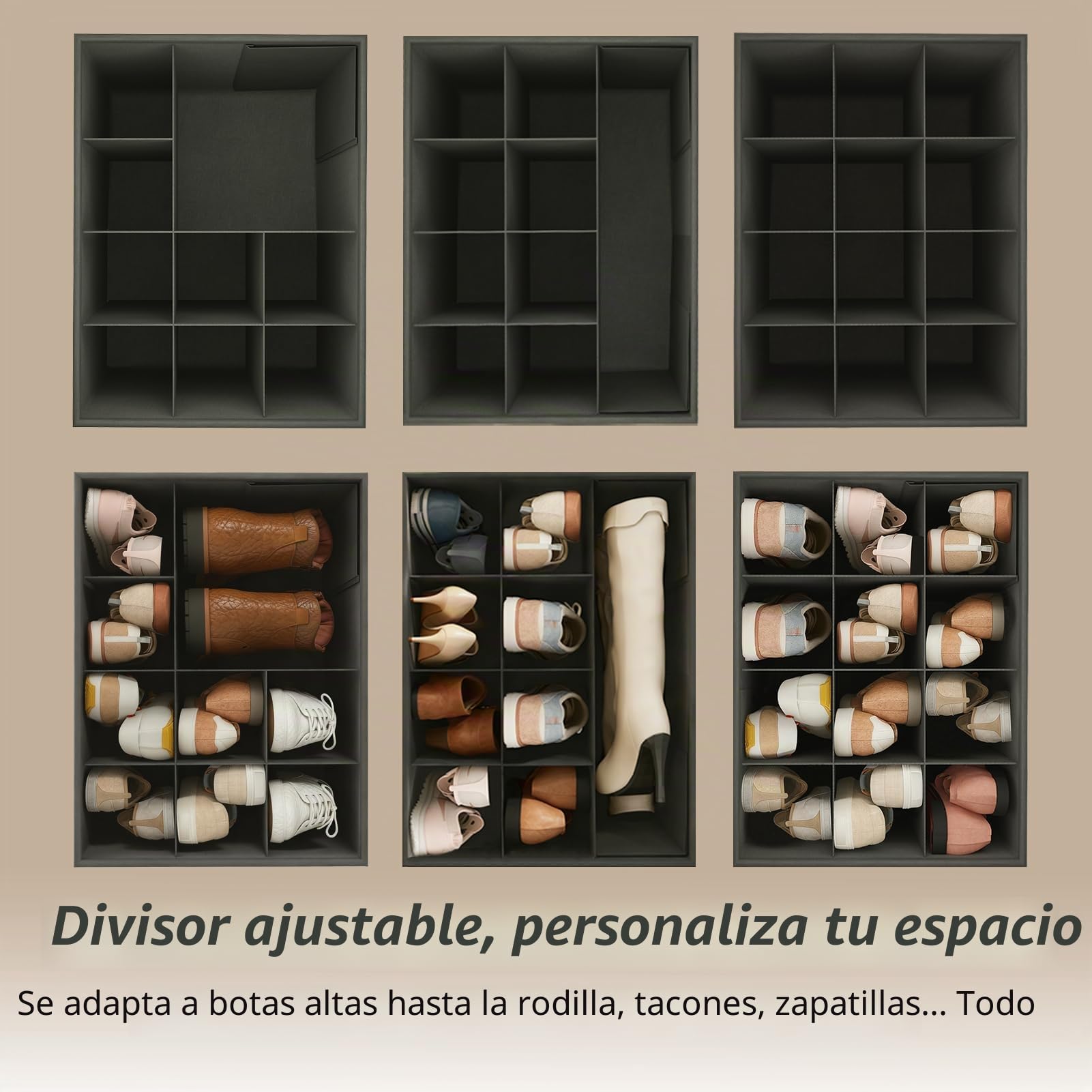 Banco otomano de almacenamiento, organizador con divisores ajustables con tapa para zapatos, ropa, juguete, manta, reposapiés plegable con almacenamiento para sala de estar y dormitorio