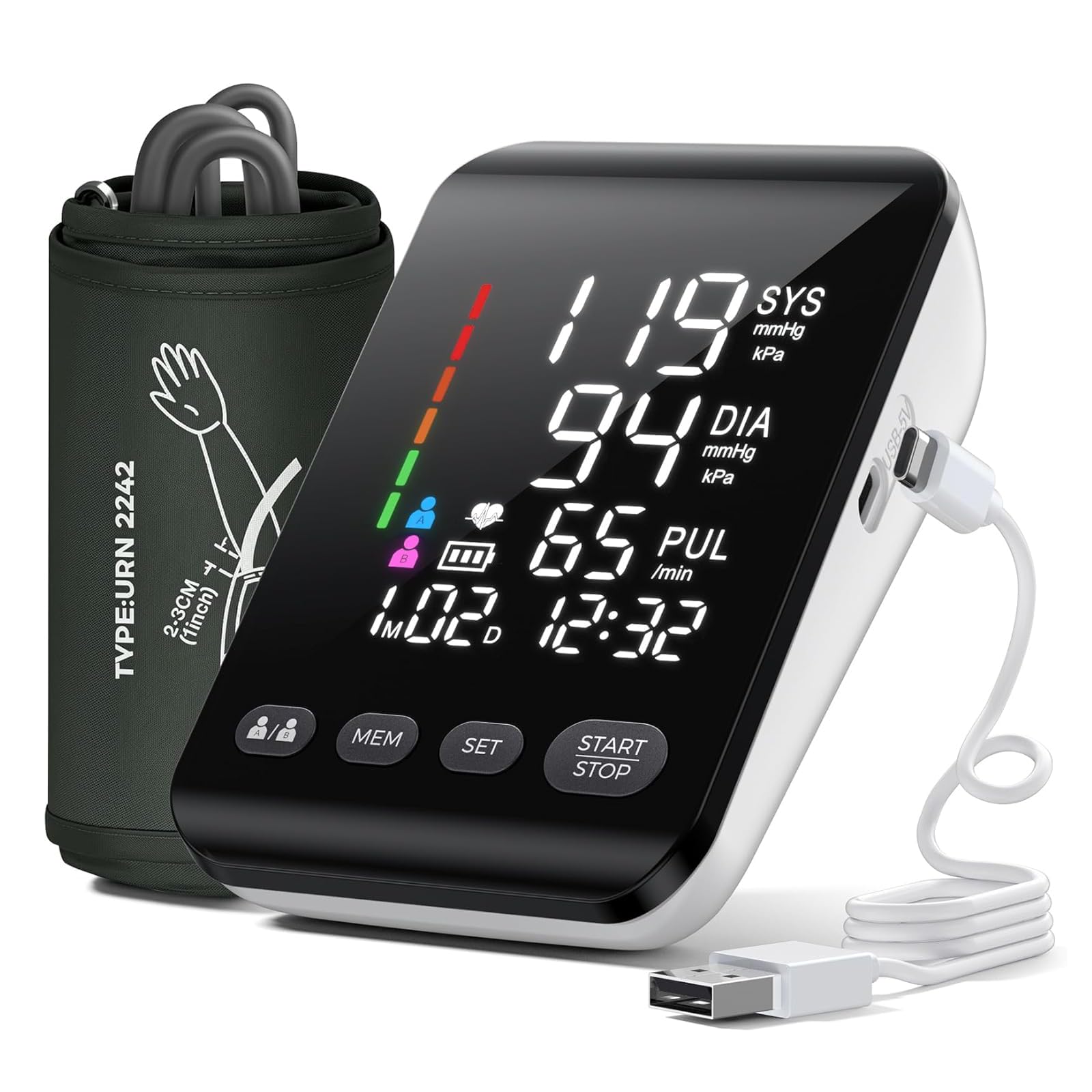 Blood Pressure Monitors, Electric Arm Blood Pressure Monitors with High-Resolution LED Display, CE Approved UK BP Monitor for Home Use, Cuff 22-42 CM, 2 x 199 Records, Dual Power Supply
