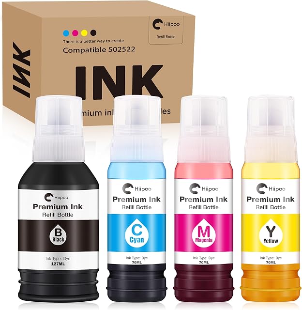 Hiipoo Refill Ink Bottle Replacement for T502 502 Ink for Epson ET-2750 ET2720 ET-2803 ET-2800 ET-2980 ET-3750 ET-4750 ET-3760 ET-4760 ET-2850 ET-4800 ET-3700 ET-15000 Printer