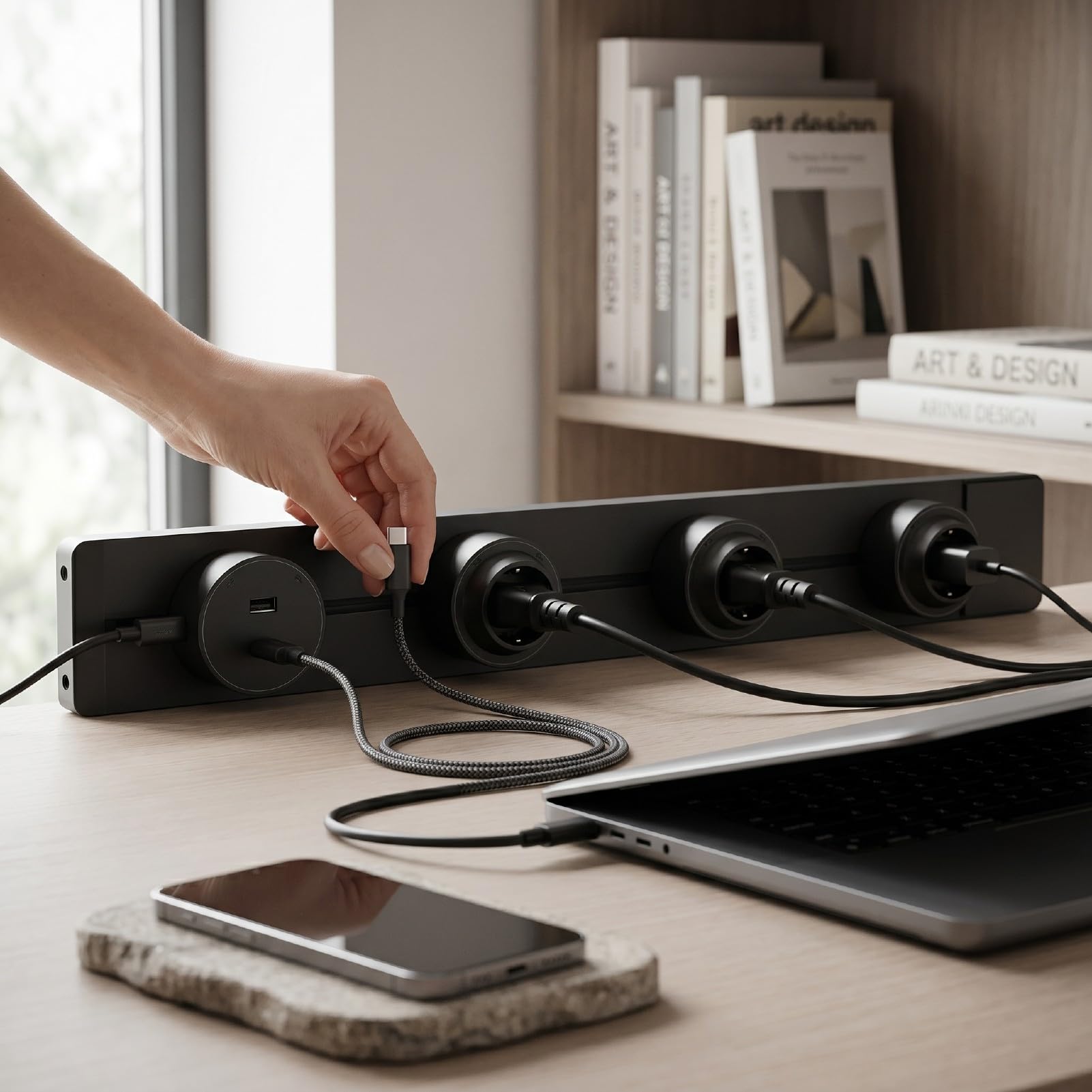 Presa Power Track da 60 Cm, 3 Prese CA con USB A e C, Luce Blu da